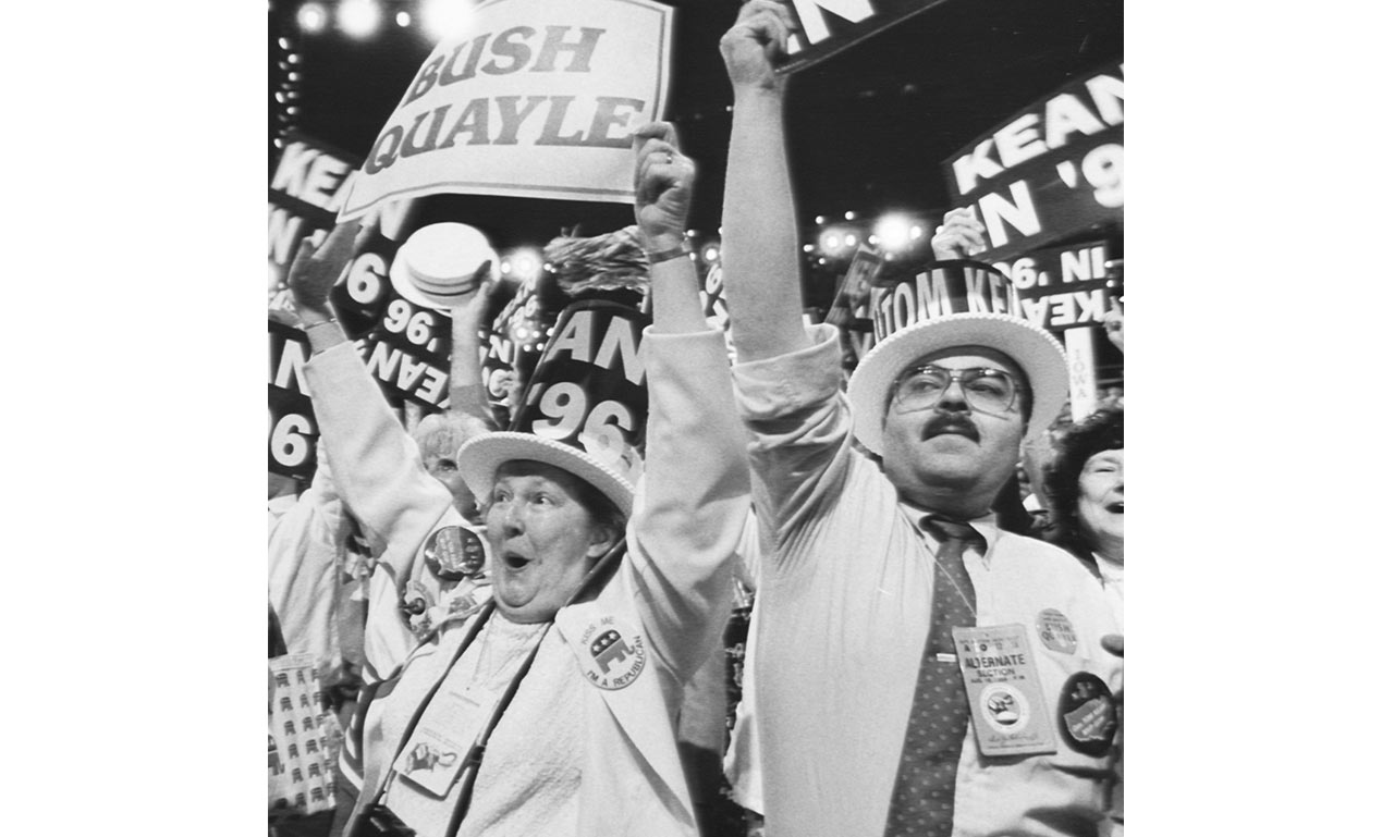 In 1992, George H.W. Bush bore the blame for a sputtering economy. | Photo by Monica Almeida/NY Daily News Archive/Getty